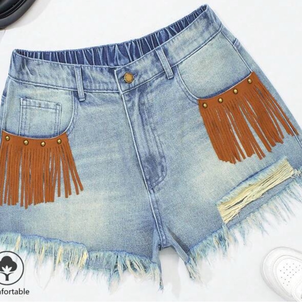 SHEIN VCAY Plus Size Women Relaxed Fit Blue Denim Shorts